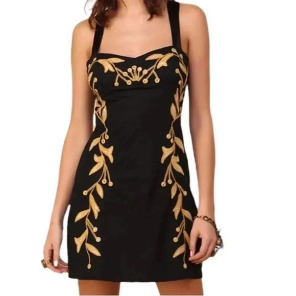 Free People Gold Leaf Motif Dress - Picture 1 of 7